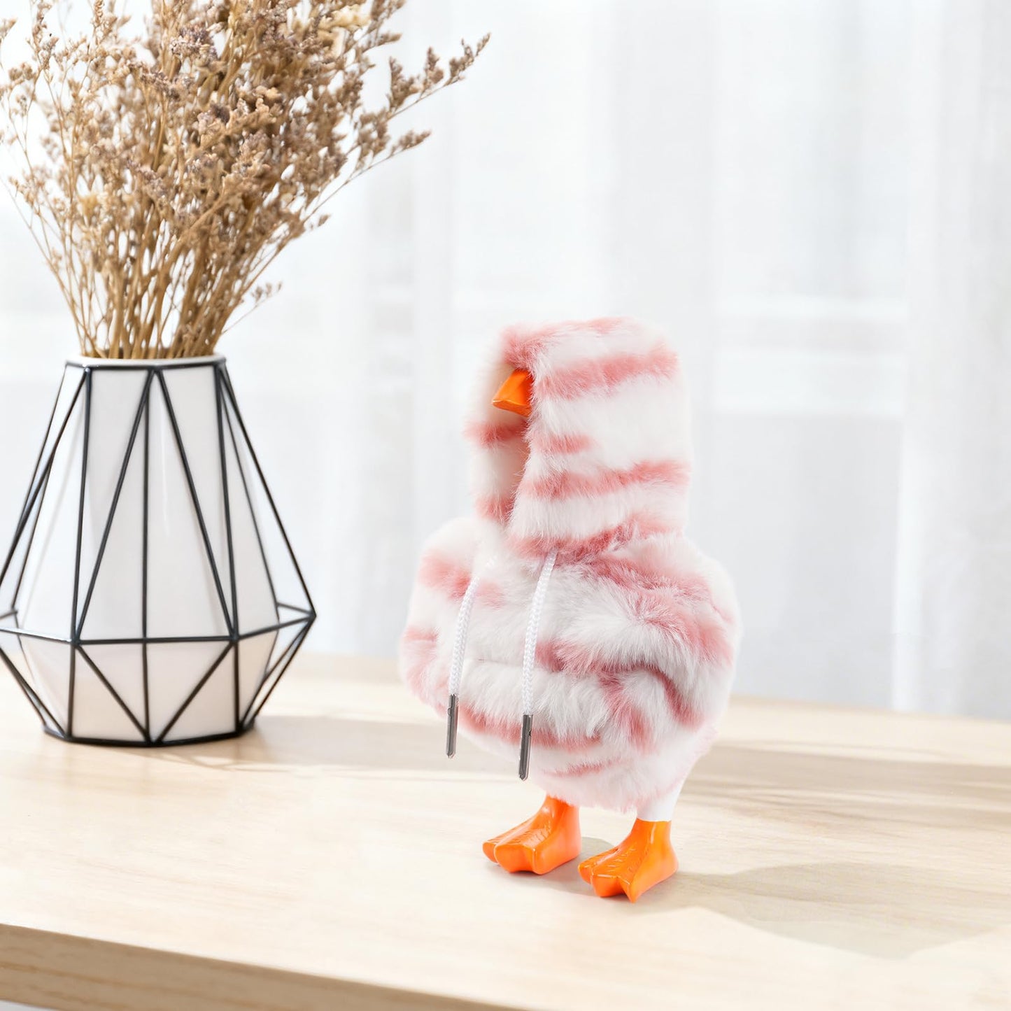 linastu 7-Inch Desk Goose Outfit: Pink Tiger Stripe Hoodie for Mini Desk Goose – Plush Accessory