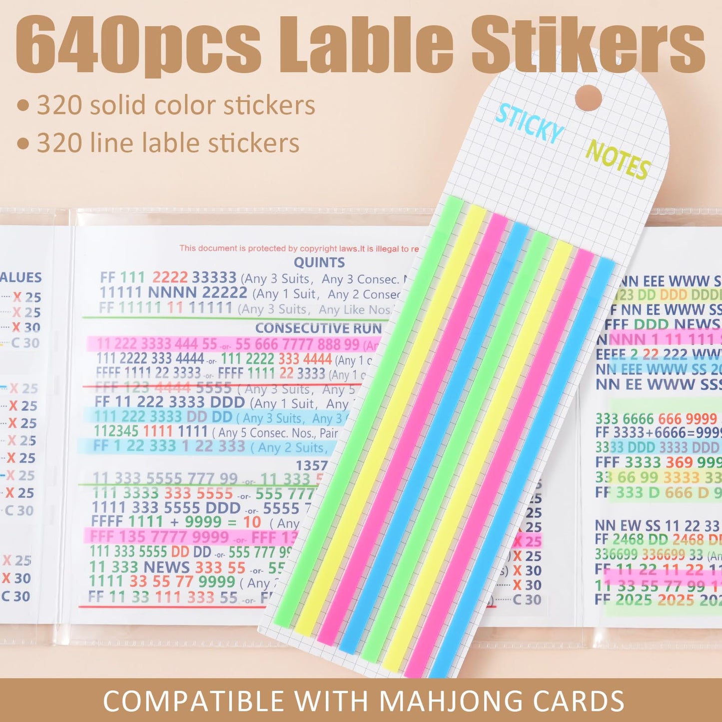 Linastu 640-Pack Mahjong Card Highlighter Tape – Reusable, No Residue, 4-Color Set