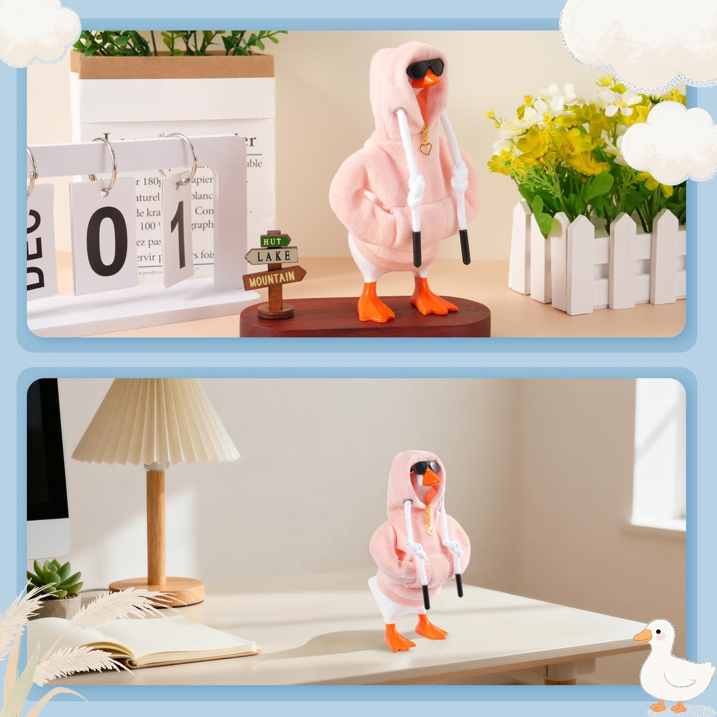 linastu 7-Inch Desk Goose Outfit Set – Pink Hoodie, Sunglasses & Necklace for Magnetic Goose Statue