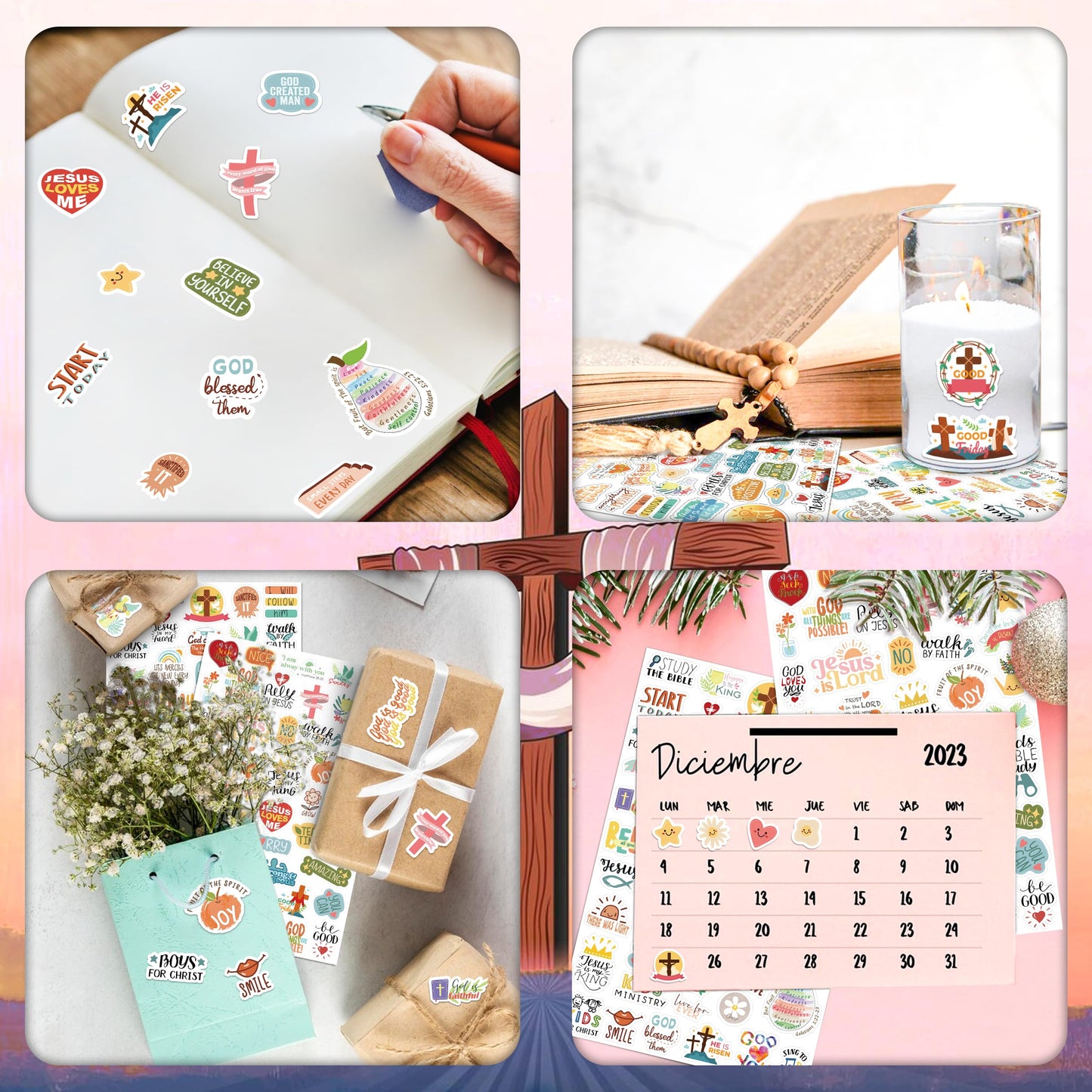 LINAYE 24 Sheets Christian Jesus Stickers – Waterproof Bible Verse Sticker Bulk