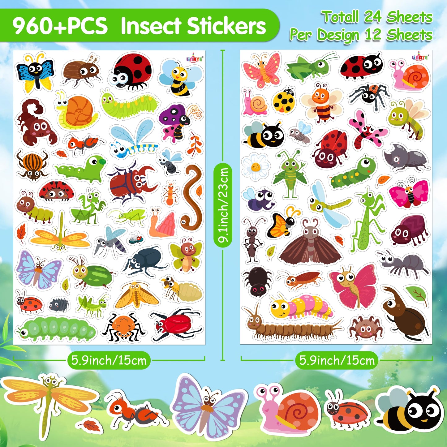 LINAYE 960+ Cute Insect Stickers for Kids – Scrapbooking, Water Bottles & More