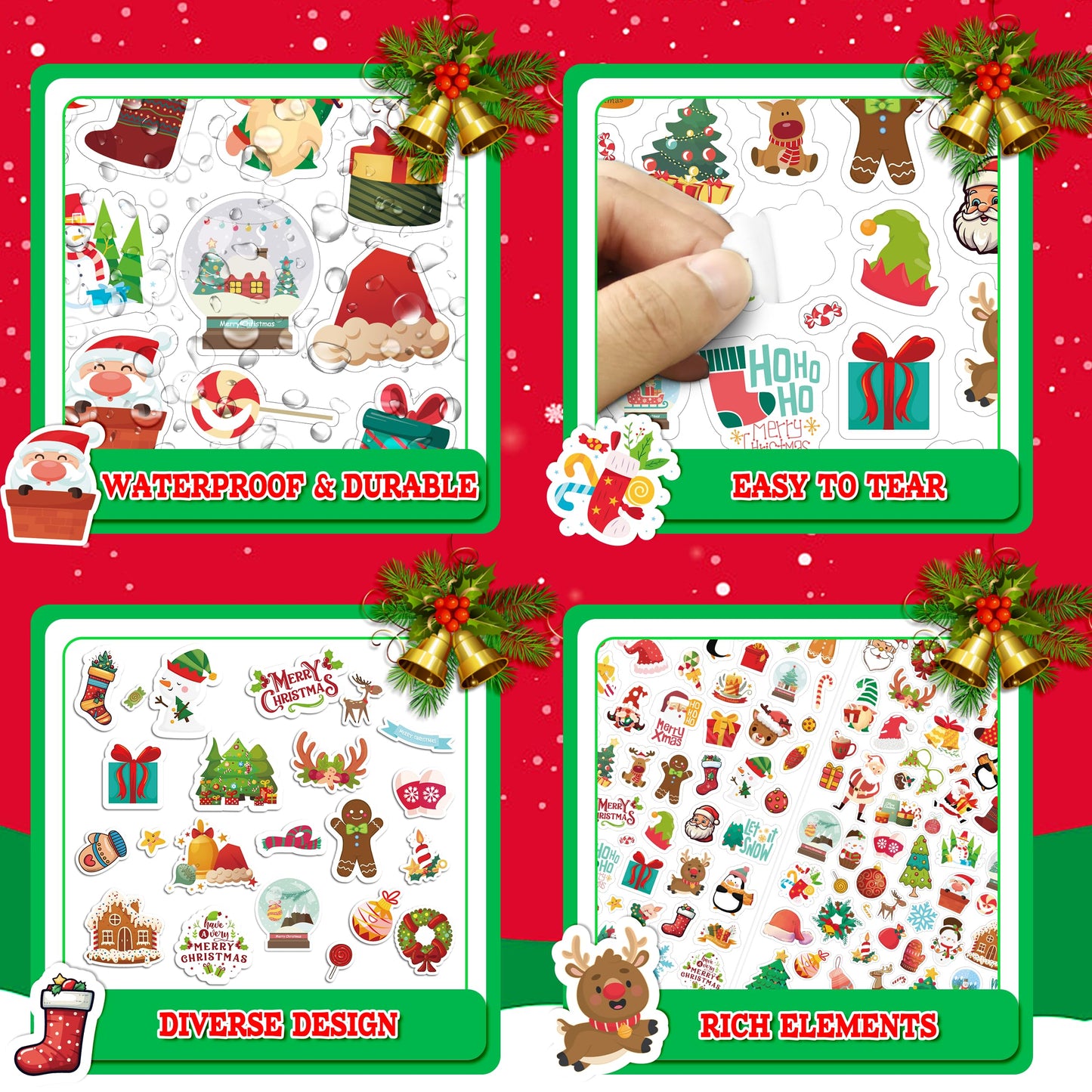 LINAYE 1570+ PCS Christmas Stickers Bulk Set for Kids – 24 Sheets, Waterproof & 130 Designs
