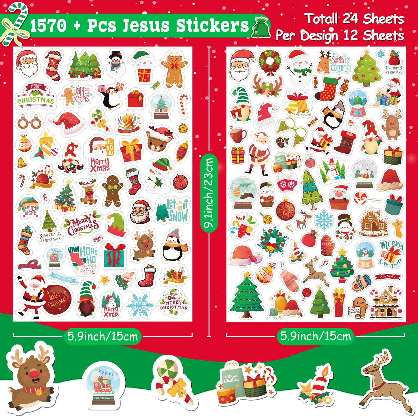 LINAYE 1570+ PCS Christmas Stickers Bulk Set for Kids – 24 Sheets, Waterproof & 130 Designs