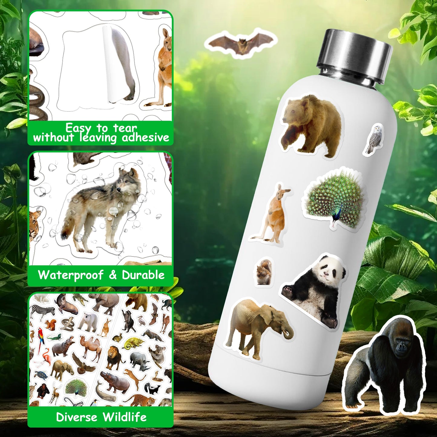 LINAYE Jungle Animal Stickers Pack – 1032+ Pieces, 86 Designs for Scrapbooks, Water Bottles & More