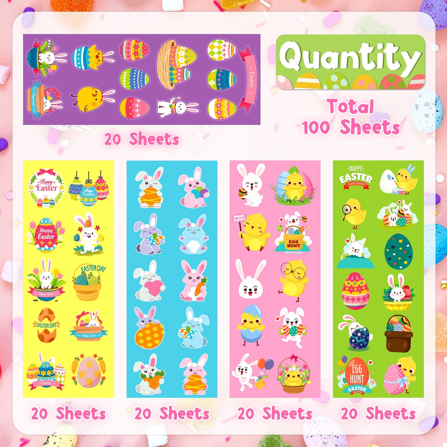 LINAYE 1100Pcs Easter Stickers for Kids – 55 Designs Bulk Pack for Crafts, Cards & Baskets