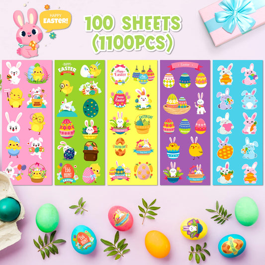 LINAYE 1100Pcs Easter Stickers for Kids – 55 Designs Bulk Pack for Crafts, Cards & Baskets