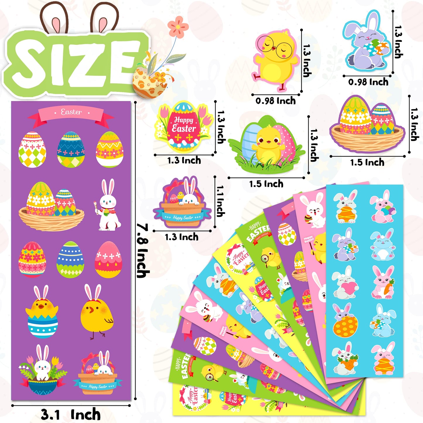 LINAYE 1100Pcs Easter Stickers for Kids – 55 Designs Bulk Pack for Crafts, Cards & Baskets