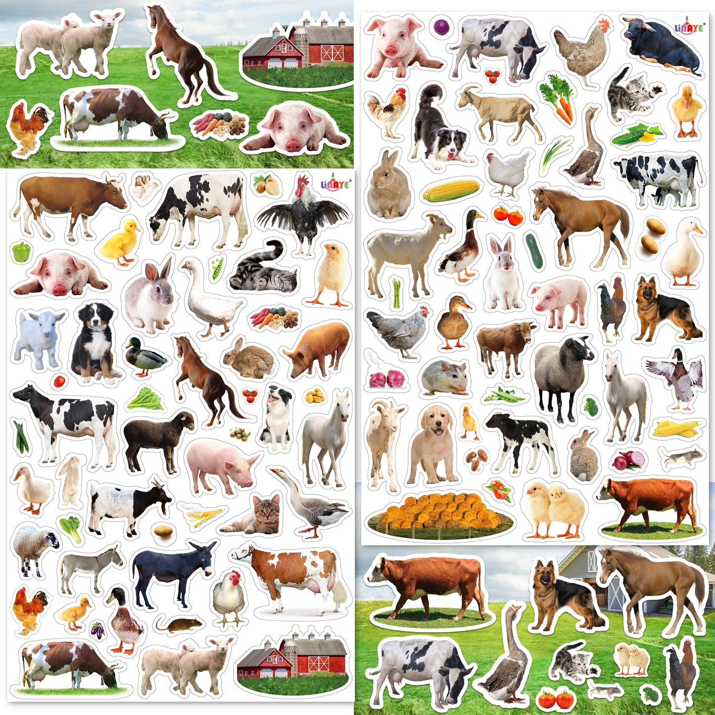 LINAYE 1270+ Farm Stickers for Kids – 24 Sheets for Scrapbooking, Water Bottles & Party Decor