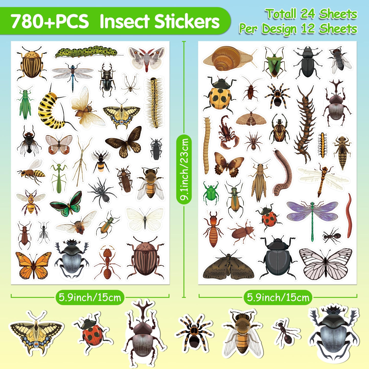 LINAYE Insect Stickers Bulk – 780+ Bug Stickers for Kids, Scrapbooking & More