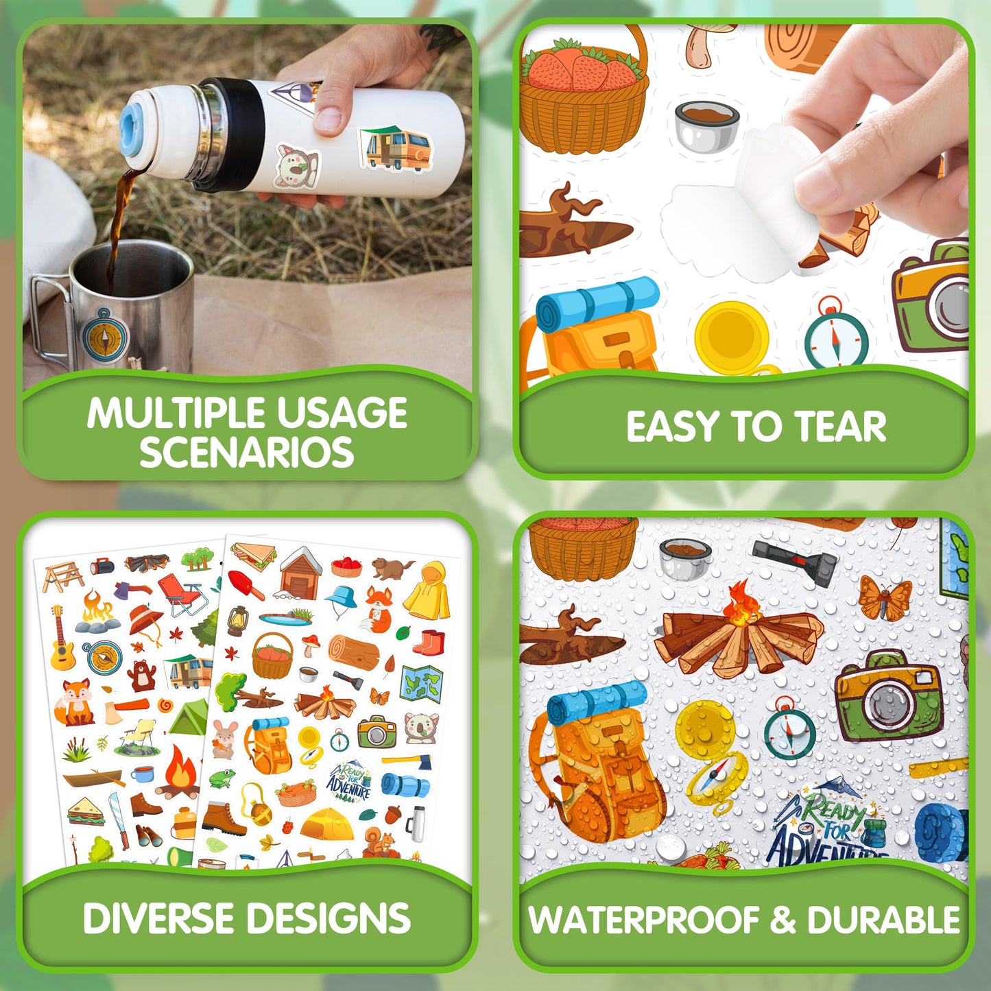 LINAYE 1320+ Camping Stickers for Kids – Waterproof Self-Adhesive Camp Craft Pack