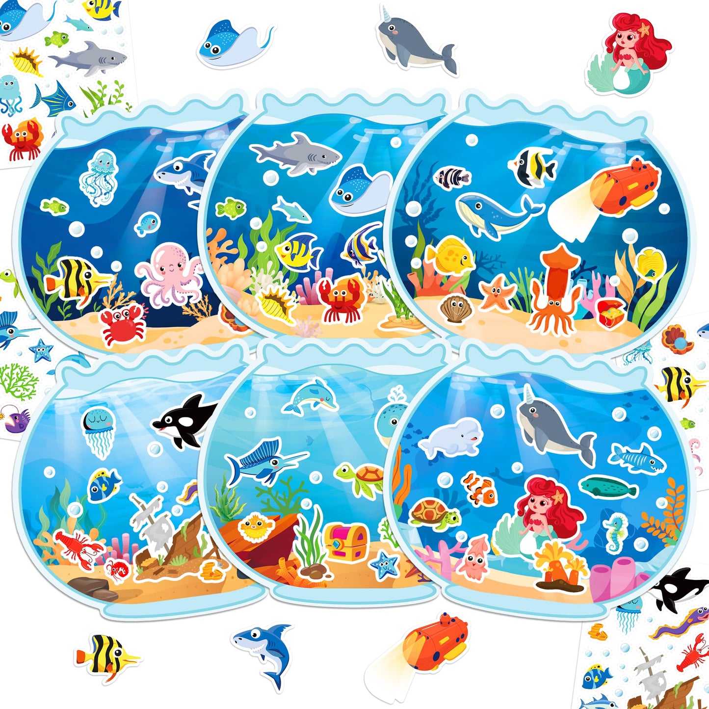LINAYE Ocean Stickers – 24 Sheets of Sea Life & Under the Sea Scenes for Kids’ Summer Crafts
