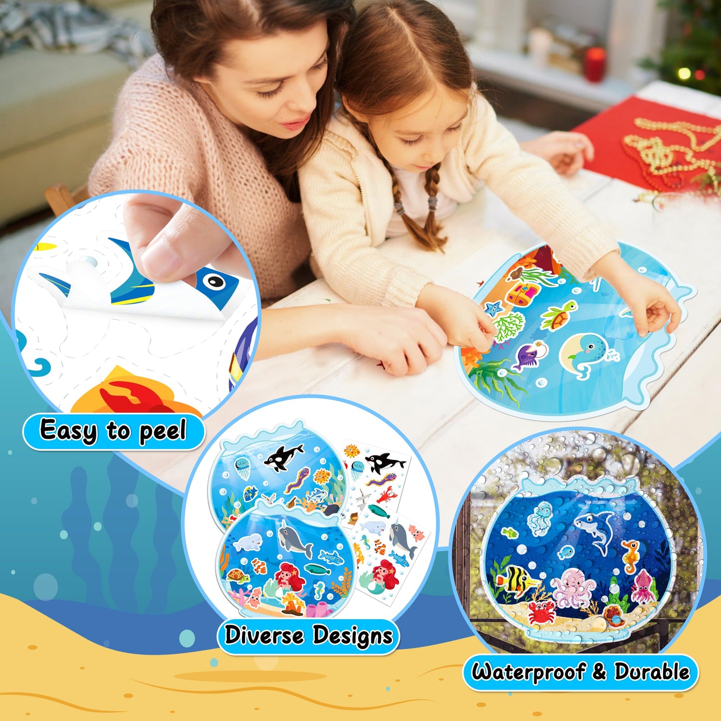 LINAYE Ocean Stickers – 24 Sheets of Sea Life & Under the Sea Scenes for Kids’ Summer Crafts