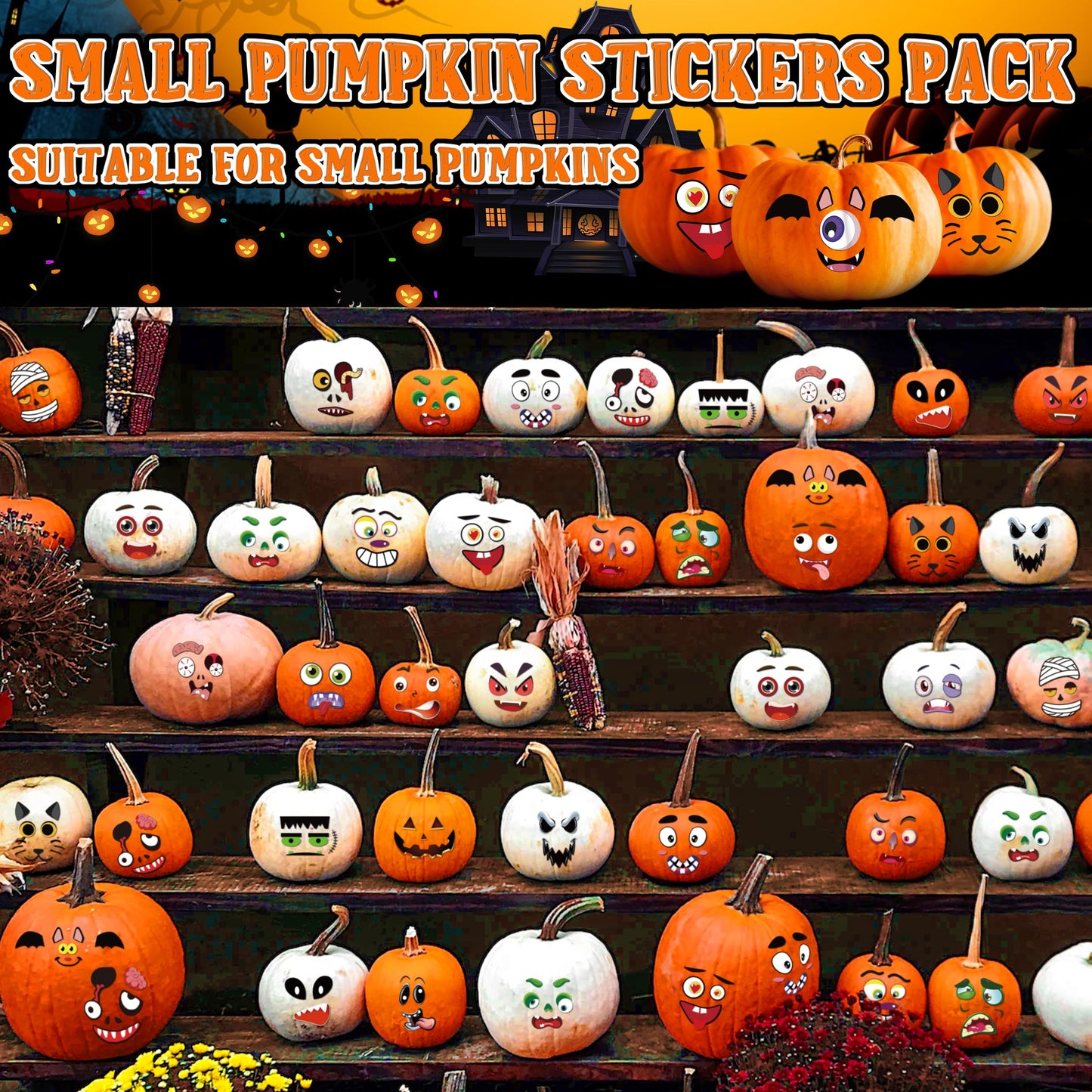 LINAYE 24-Count Pumpkin Face Stickers Kit for Mini Pumpkins | Halloween Games & Kids Gifts