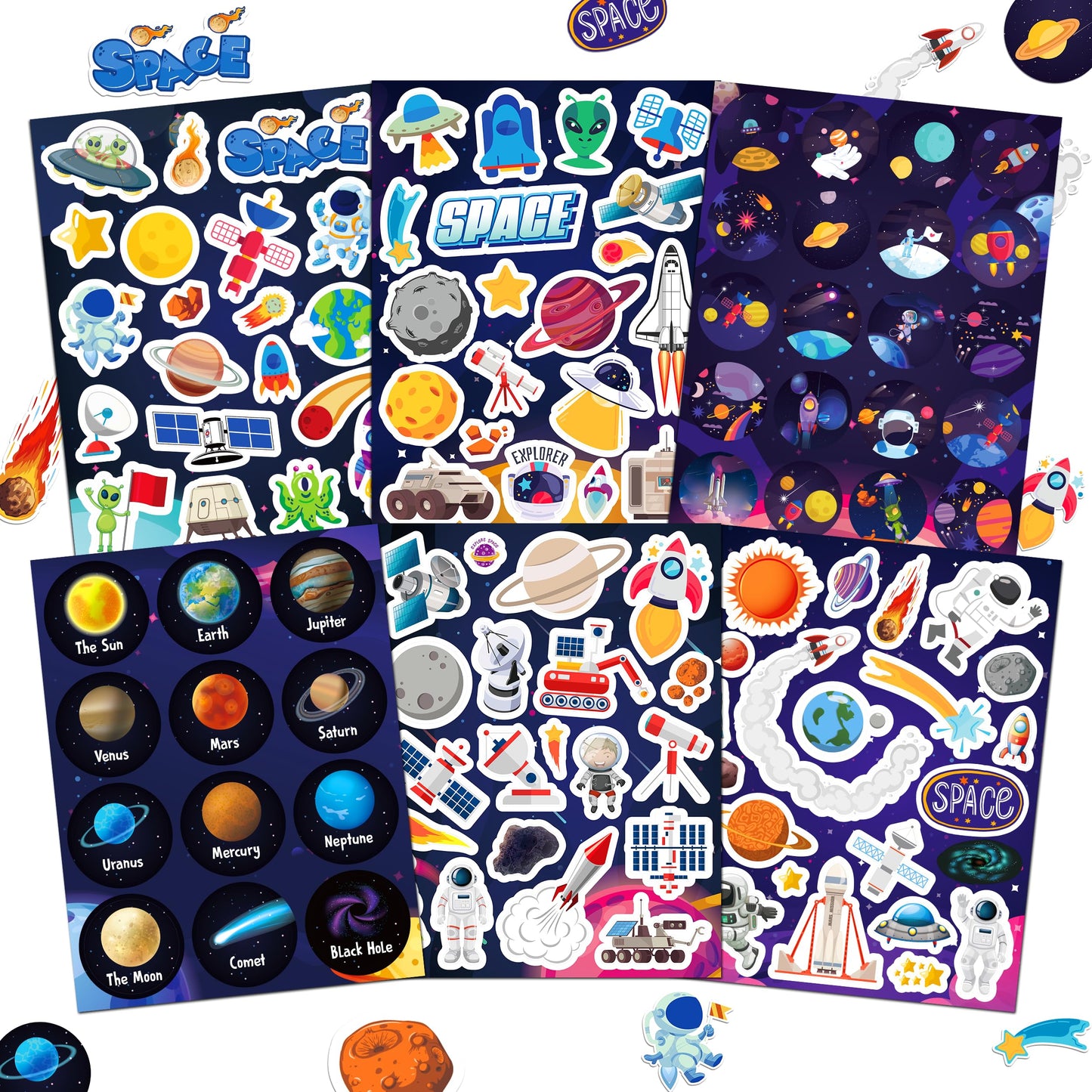 LINAYE 960+ PCS Space Stickers for Kids & Classroom — 48 Sheets Waterproof Outer Space Decor