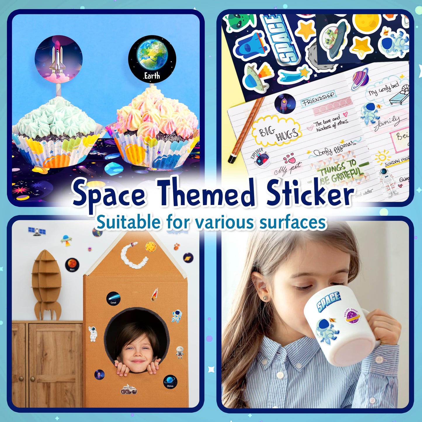 LINAYE 960+ PCS Space Stickers for Kids & Classroom — 48 Sheets Waterproof Outer Space Decor