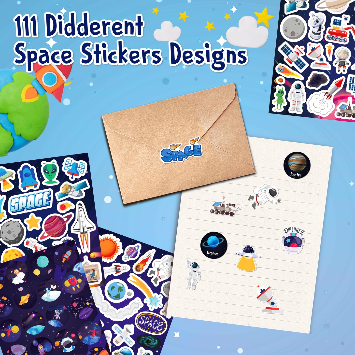 LINAYE 960+ PCS Space Stickers for Kids & Classroom — 48 Sheets Waterproof Outer Space Decor