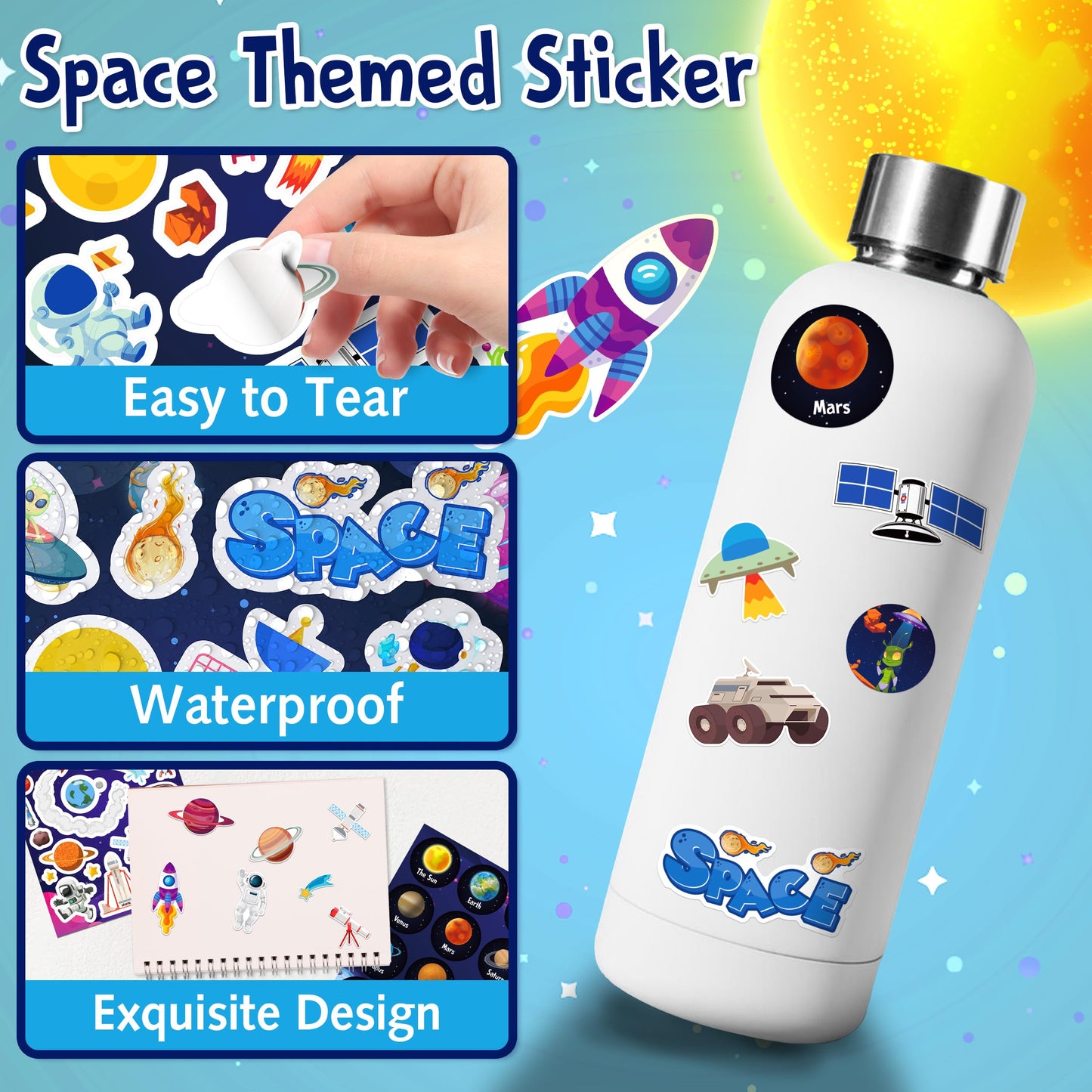 LINAYE 960+ PCS Space Stickers for Kids & Classroom — 48 Sheets Waterproof Outer Space Decor