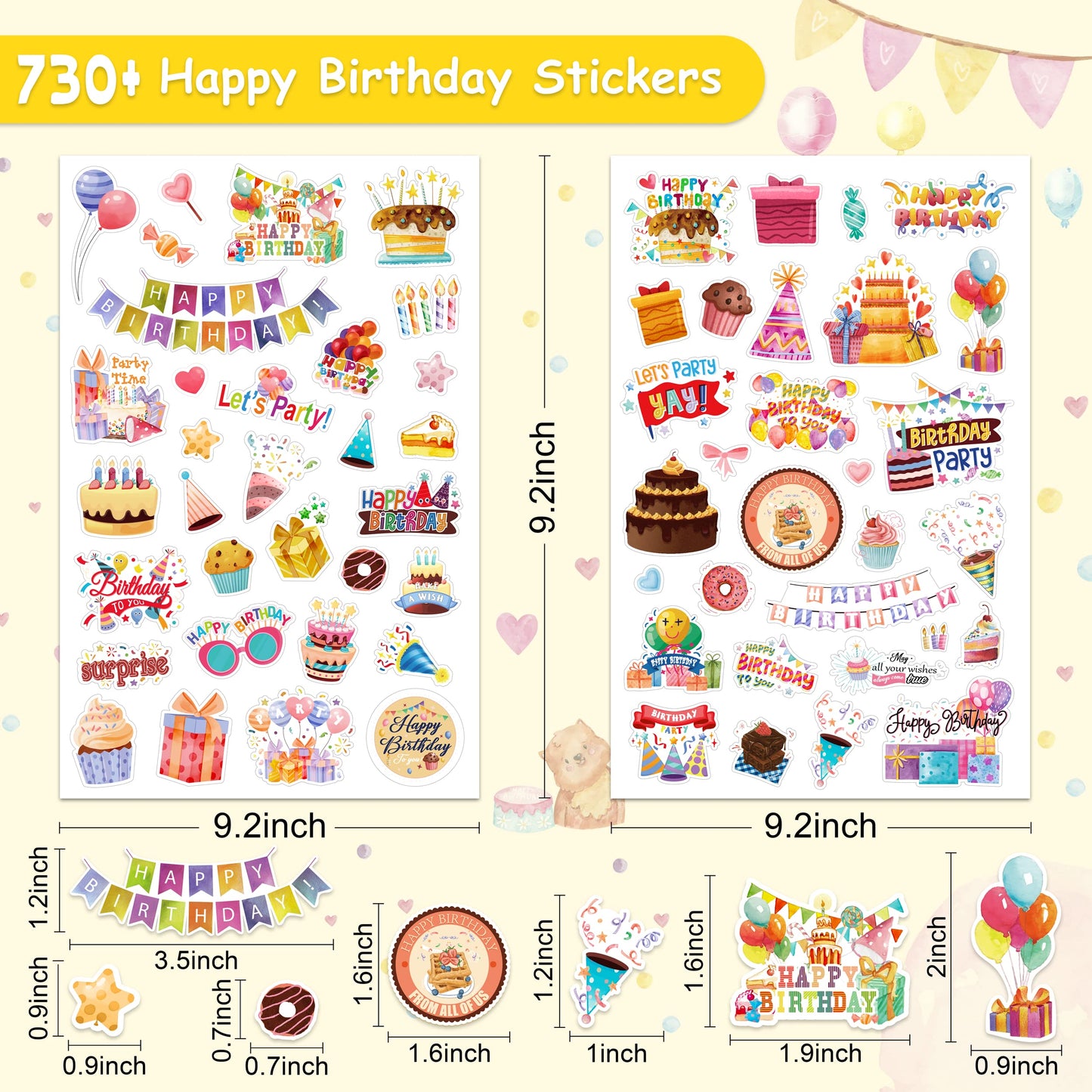 LINAYE 730+ Birthday Sticker Set – 24 Sheets, 62 Designs for Party Decor & Gifts