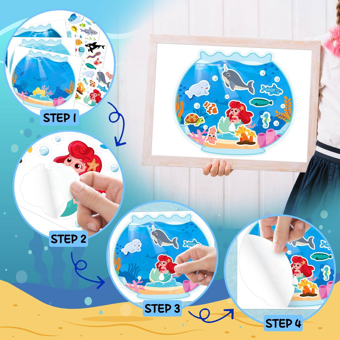 LINAYE Ocean Stickers – 24 Sheets of Sea Life & Under the Sea Scenes for Kids’ Summer Crafts