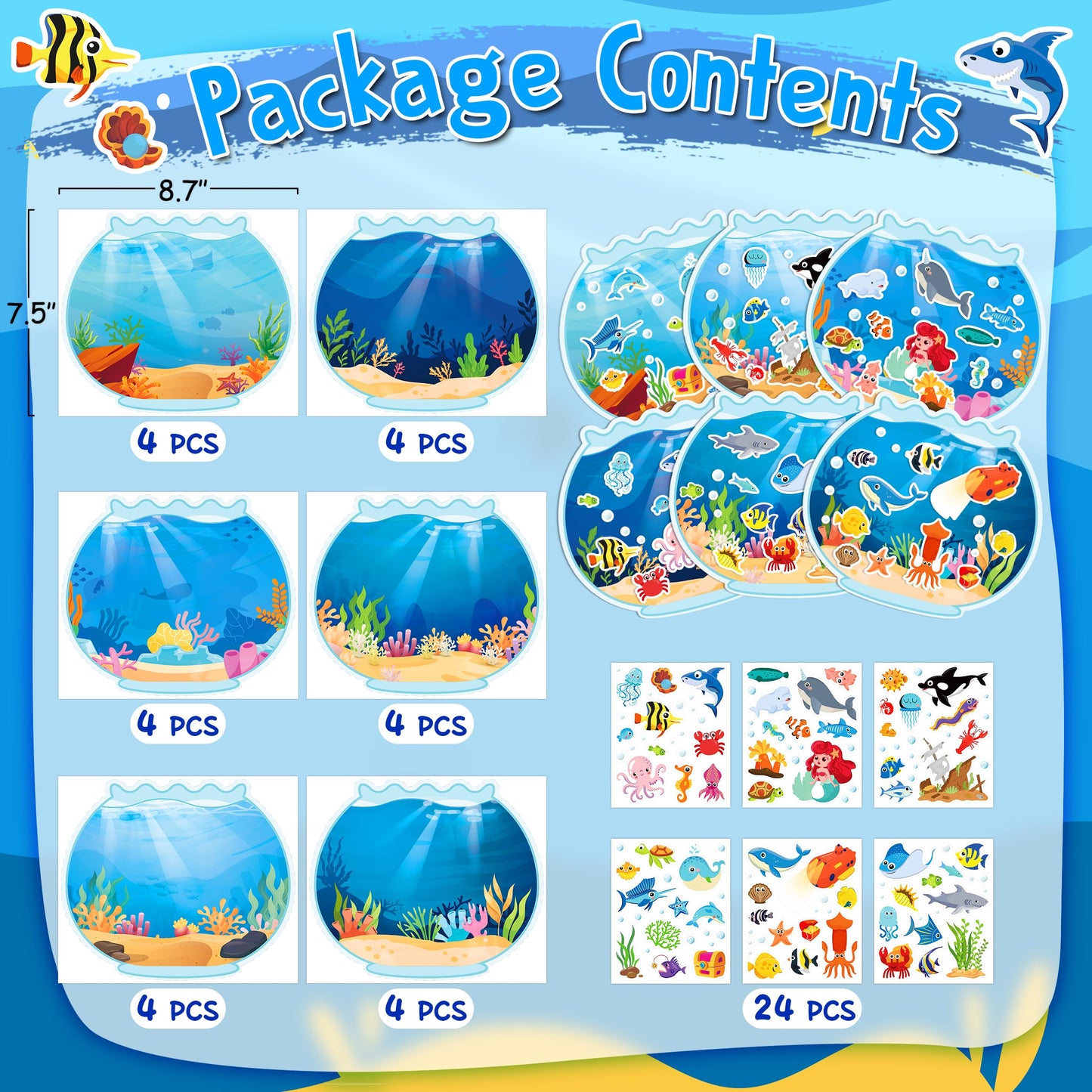 LINAYE Ocean Stickers – 24 Sheets of Sea Life & Under the Sea Scenes for Kids’ Summer Crafts