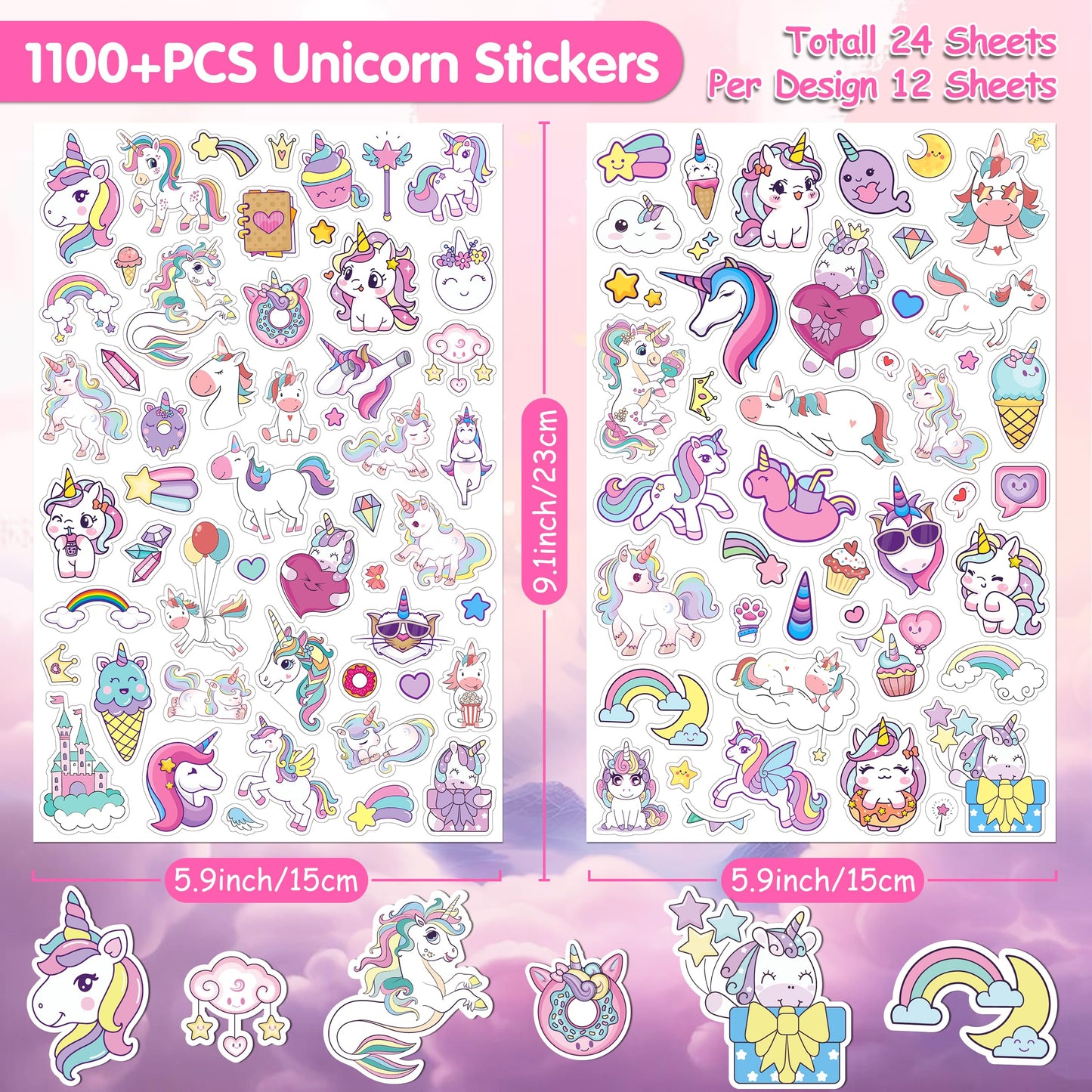 LINAYE Unicorn Stickers Bulk Pack – 1100+ Designs for Kids, Scrapbooking & Gifts
