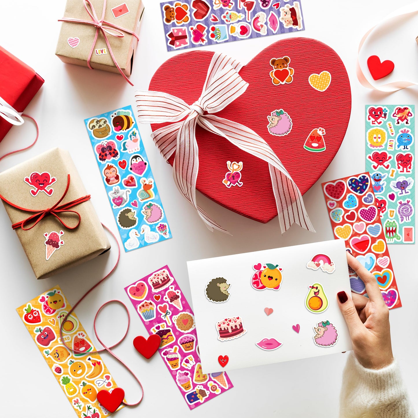 LINAYE 1440Pcs Valentines Stickers for Kids - 96 Sheets Bulk for Cards and Crafts