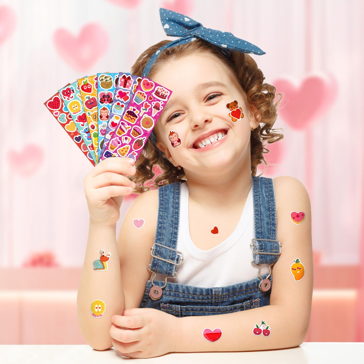 LINAYE 1440Pcs Valentines Stickers for Kids - 96 Sheets Bulk for Cards and Crafts