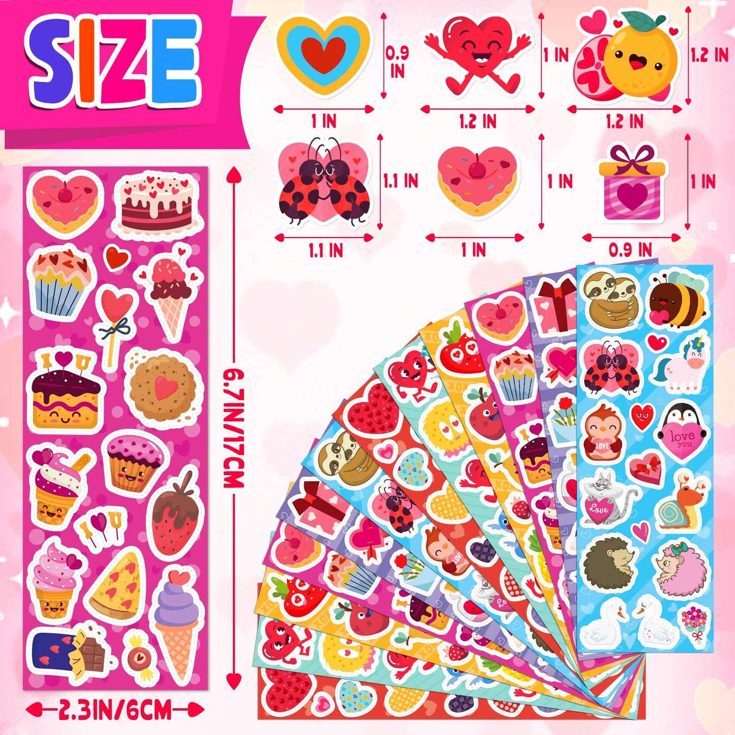 LINAYE 1440Pcs Valentines Stickers for Kids - 96 Sheets Bulk for Cards and Crafts