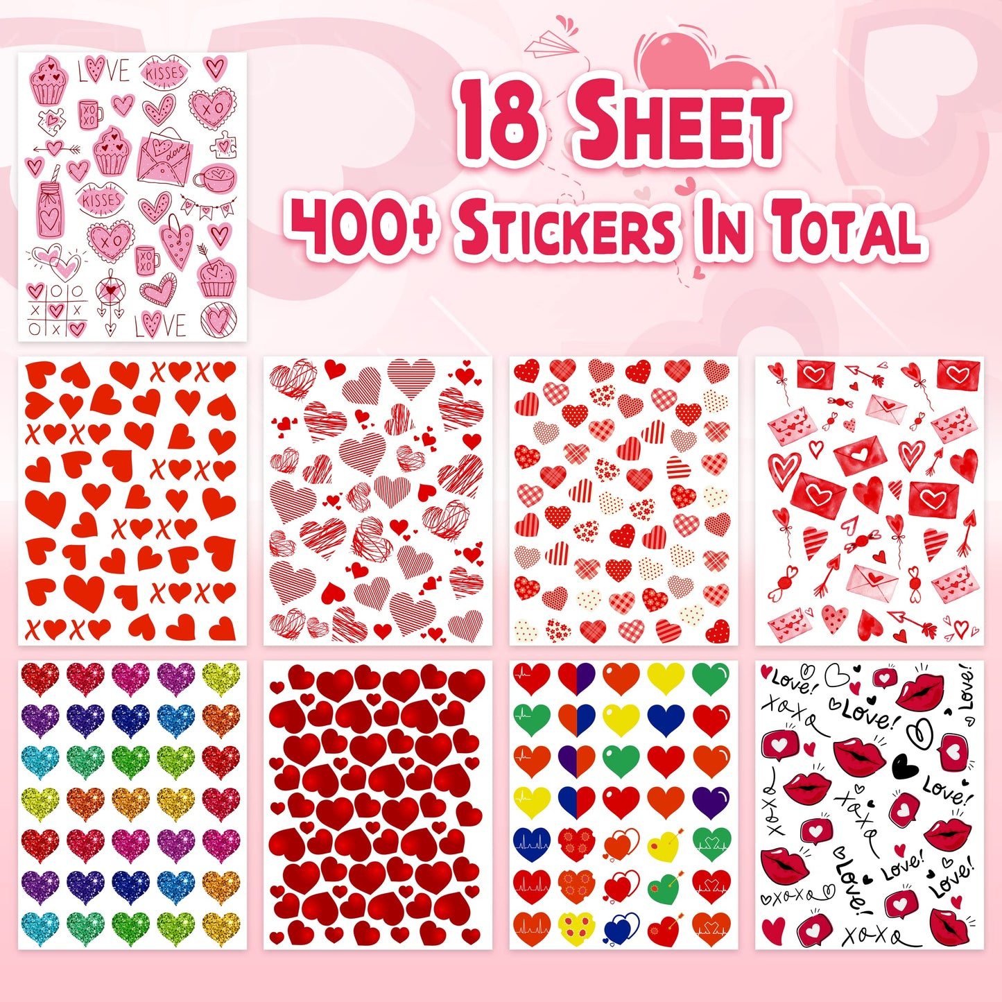 LINAYE Valentines Stickers for Kids – 400+ Cute Love Stickers for Cards & Crafts