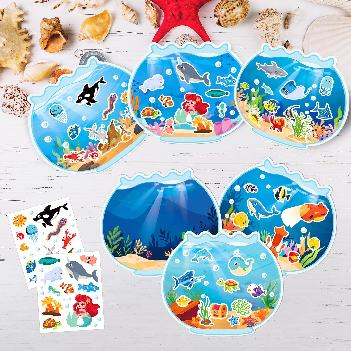 LINAYE Ocean Stickers – 24 Sheets of Sea Life & Under the Sea Scenes for Kids’ Summer Crafts
