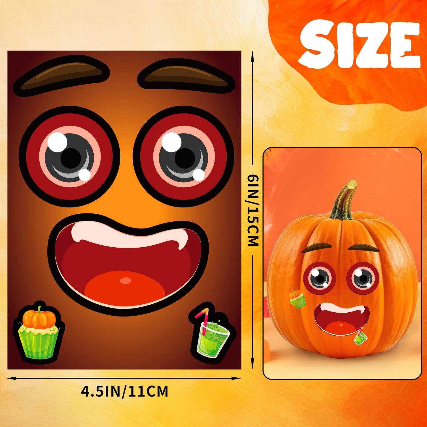 LINAYE 48 Pcs Halloween Pumpkin Face Stickers for Kids – Decorating Kit