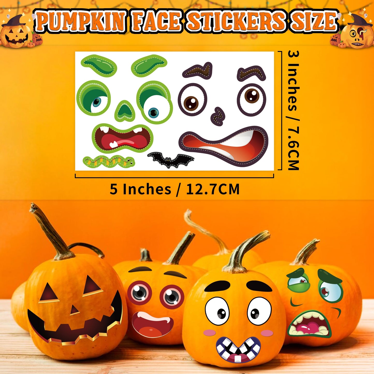 LINAYE 24-Count Pumpkin Face Stickers Kit for Mini Pumpkins | Halloween Games & Kids Gifts