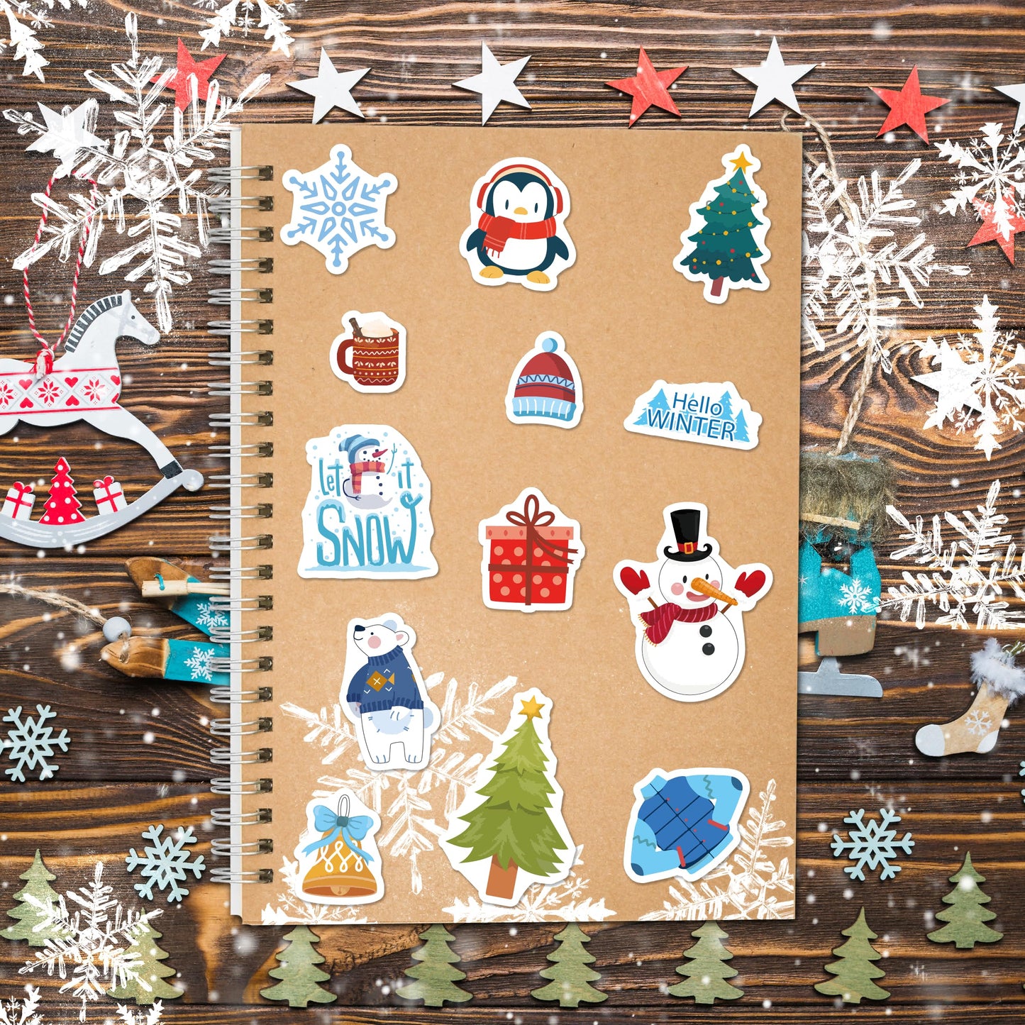 LINAYE 24 Sheets Winter Stickers for Kids – 1440 PCS Adorable Snowman Sticker Pack for Party Favors