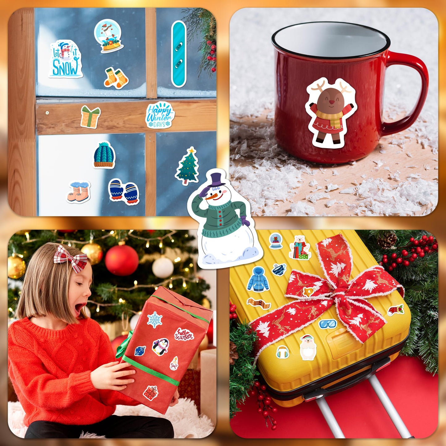LINAYE 24 Sheets Winter Stickers for Kids – 1440 PCS Adorable Snowman Sticker Pack for Party Favors