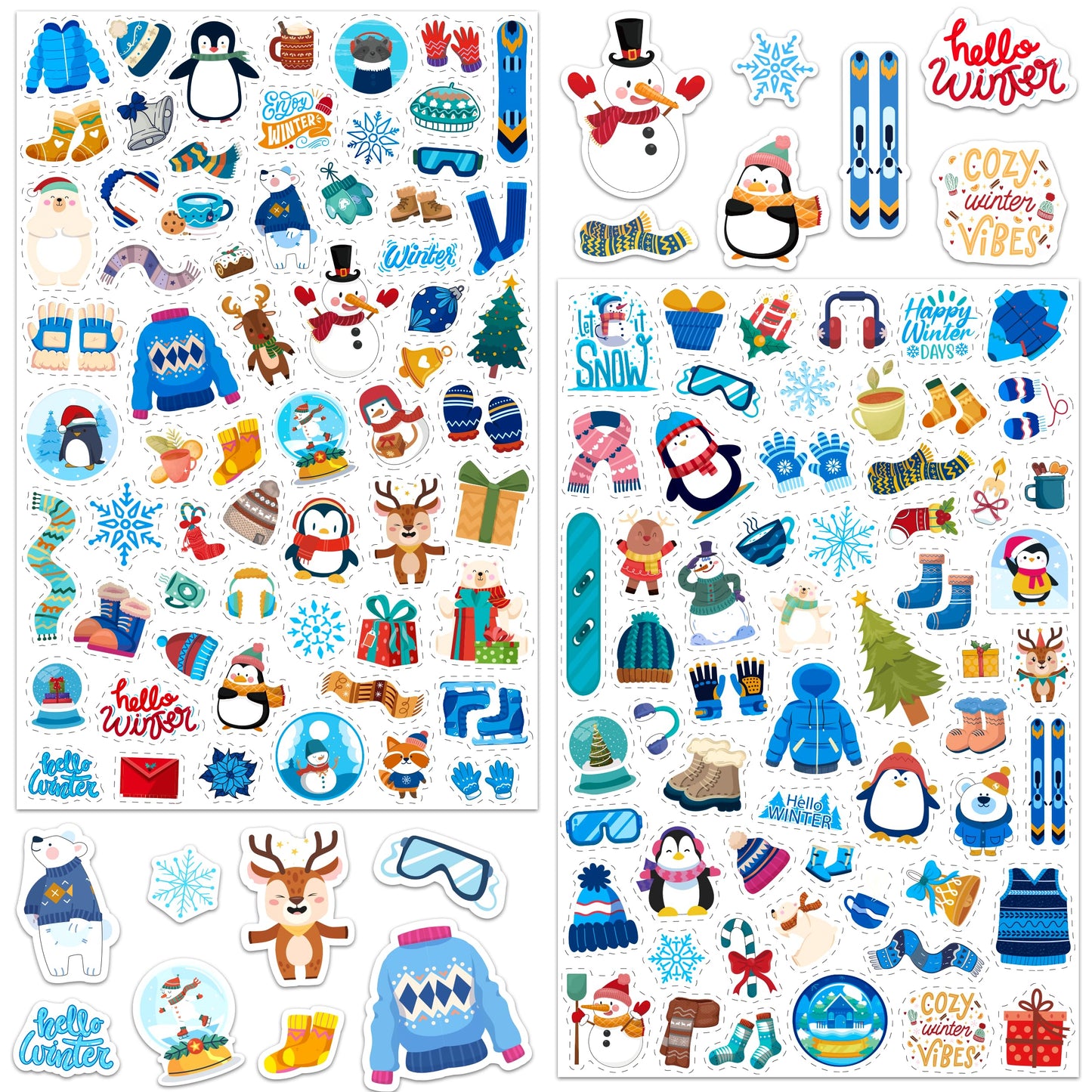 LINAYE 24 Sheets Winter Stickers for Kids – 1440 PCS Adorable Snowman Sticker Pack for Party Favors