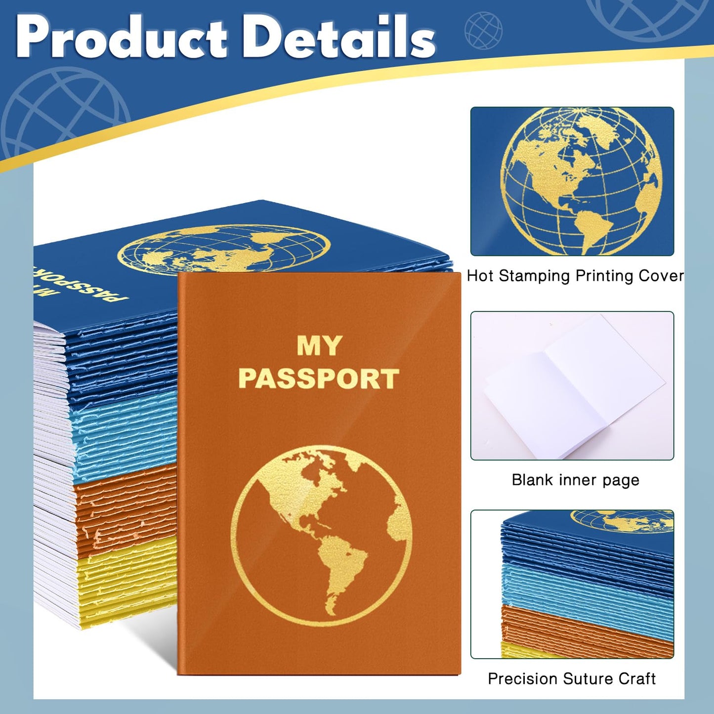 Lincia 48 Blank Passport Notebooks — Travel Journal & Bulk Party Favors (Lively Color)