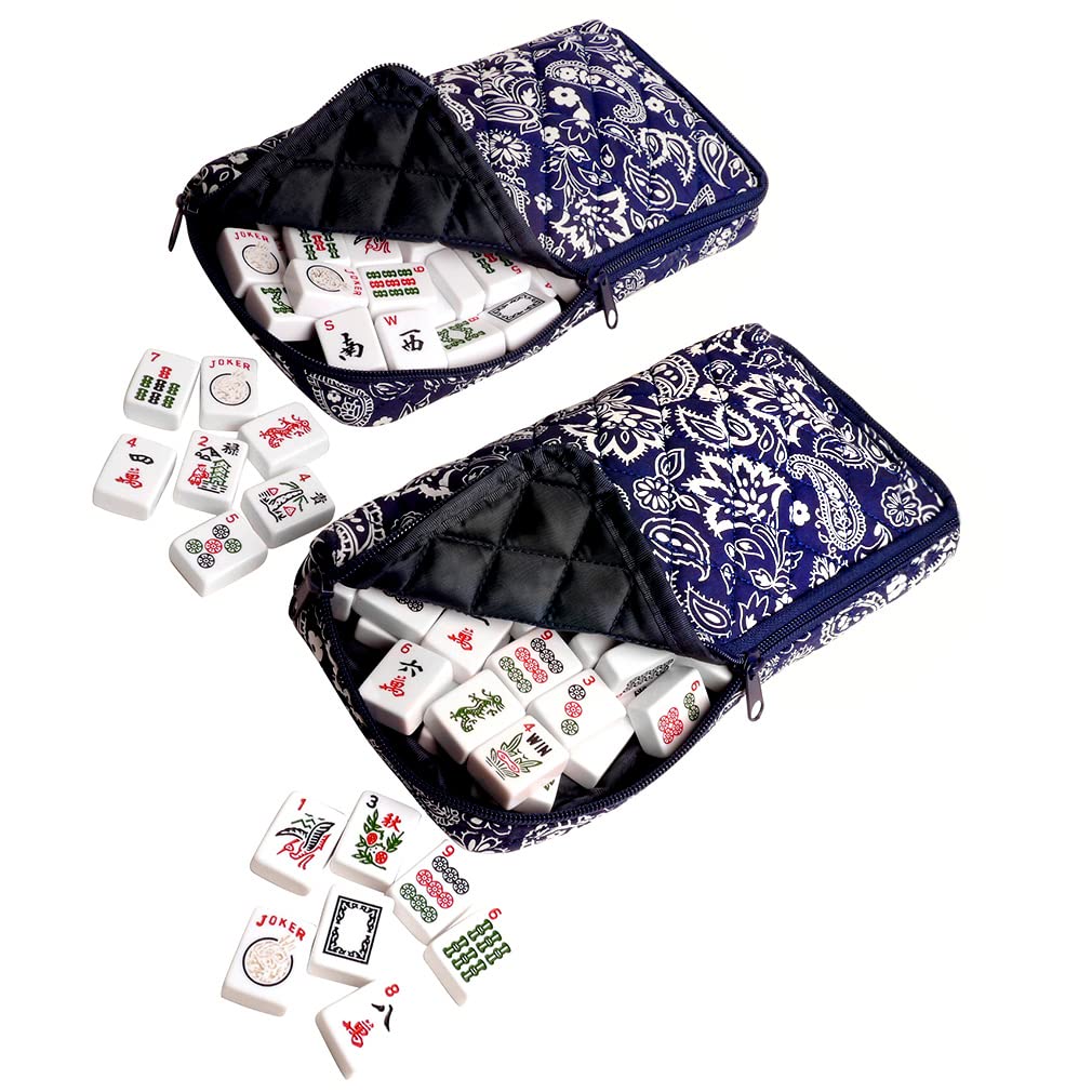 Linda Li American Mahjong Set 166 Premium White Tiles | 4-in-1 Rack/Pushers & Blue Paisley Bag