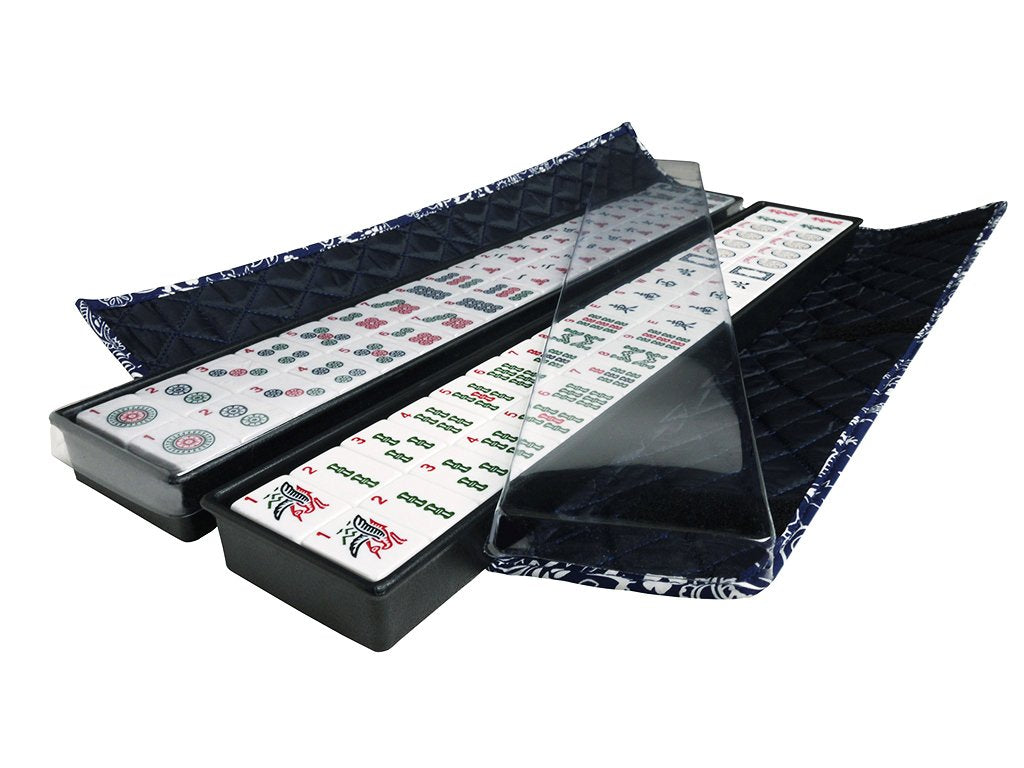 Linda Li American Mahjong Set 166 Premium White Tiles | 4-in-1 Rack/Pushers & Blue Paisley Bag