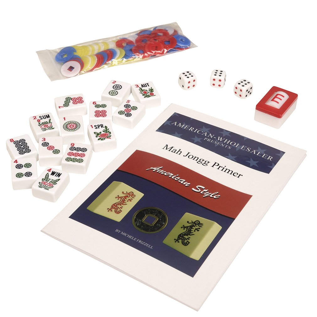 Linda Li American Mahjong Set 166 Premium White Tiles | 4-in-1 Rack/Pushers & Blue Paisley Bag