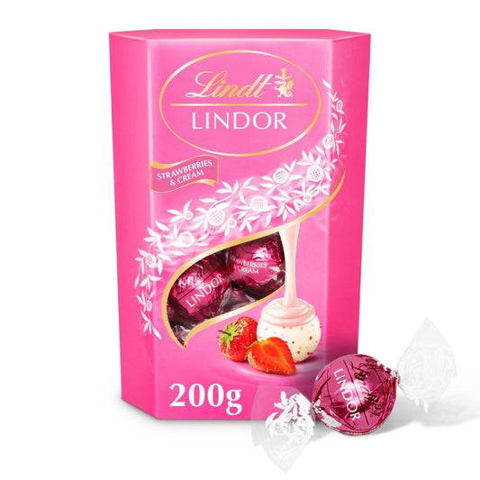 Lindt Lindor Strawberries & Cream Chocolate Truffles Box 200g (Case of 8)