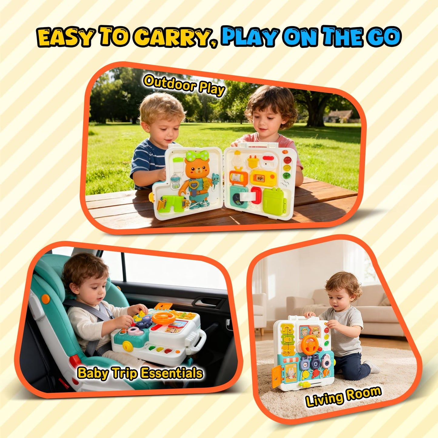 LINEQIC Montessori Busy Board Toy for 1-2 Year Olds – Educational Toddler Toys with Music & Fine Motor Skills
