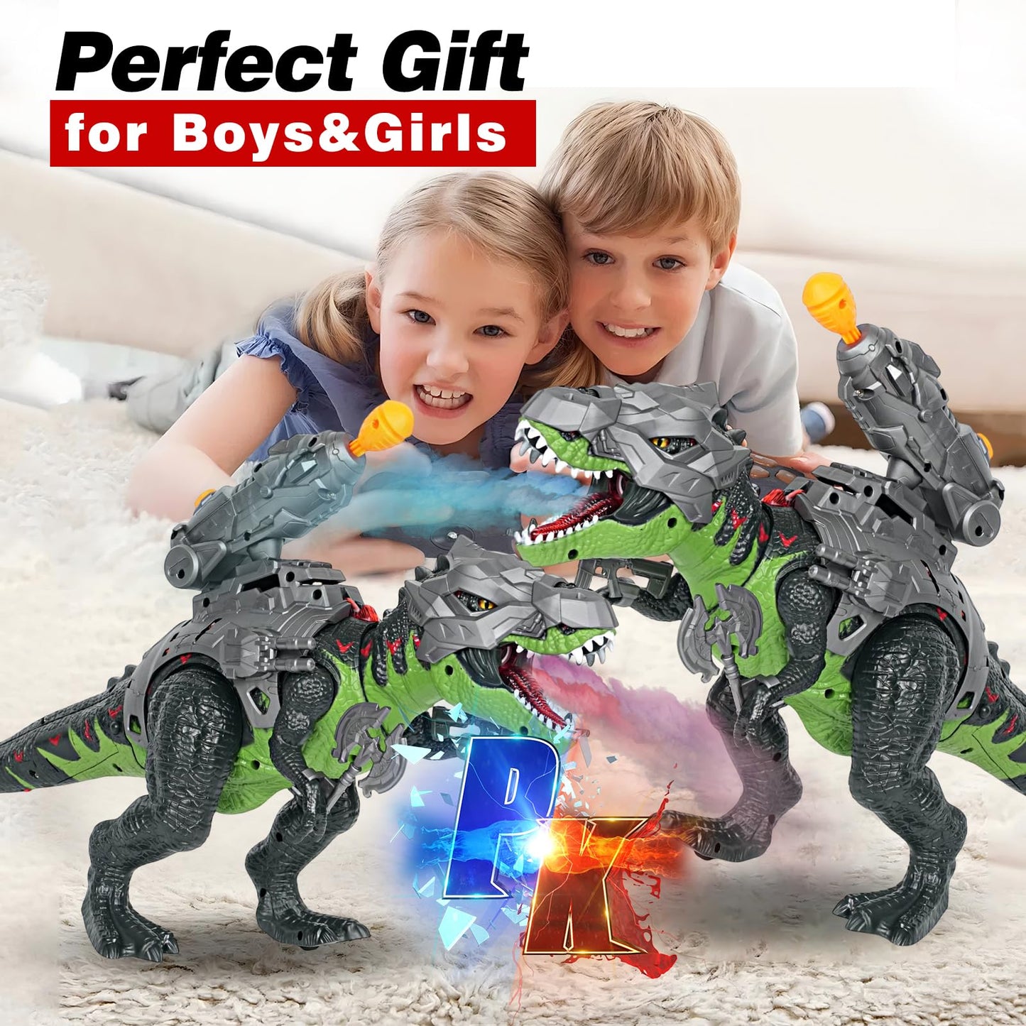 LINEQIC 7-Color Sprays RC Dinosaur – Realistic Roar, Flame & Frost LED Effects