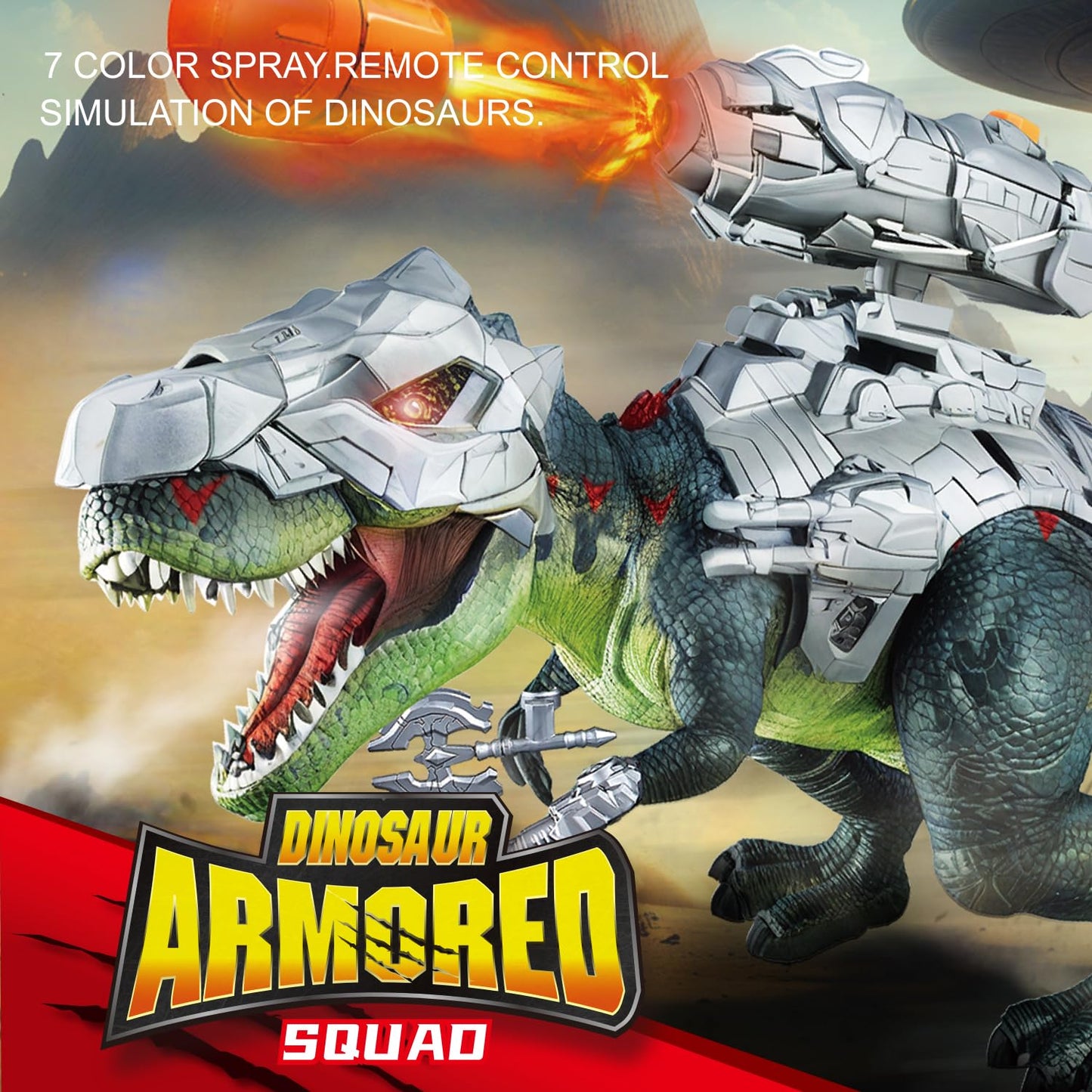 LINEQIC 7-Color Sprays RC Dinosaur – Realistic Roar, Flame & Frost LED Effects