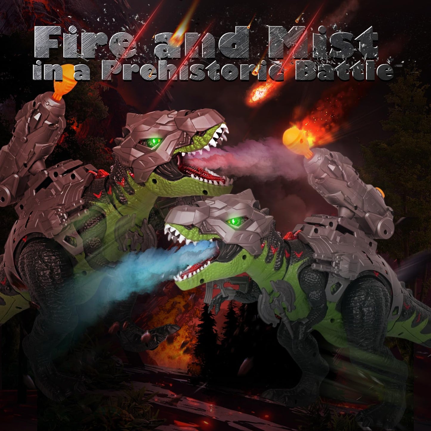 LINEQIC 7-Color Sprays RC Dinosaur – Realistic Roar, Flame & Frost LED Effects