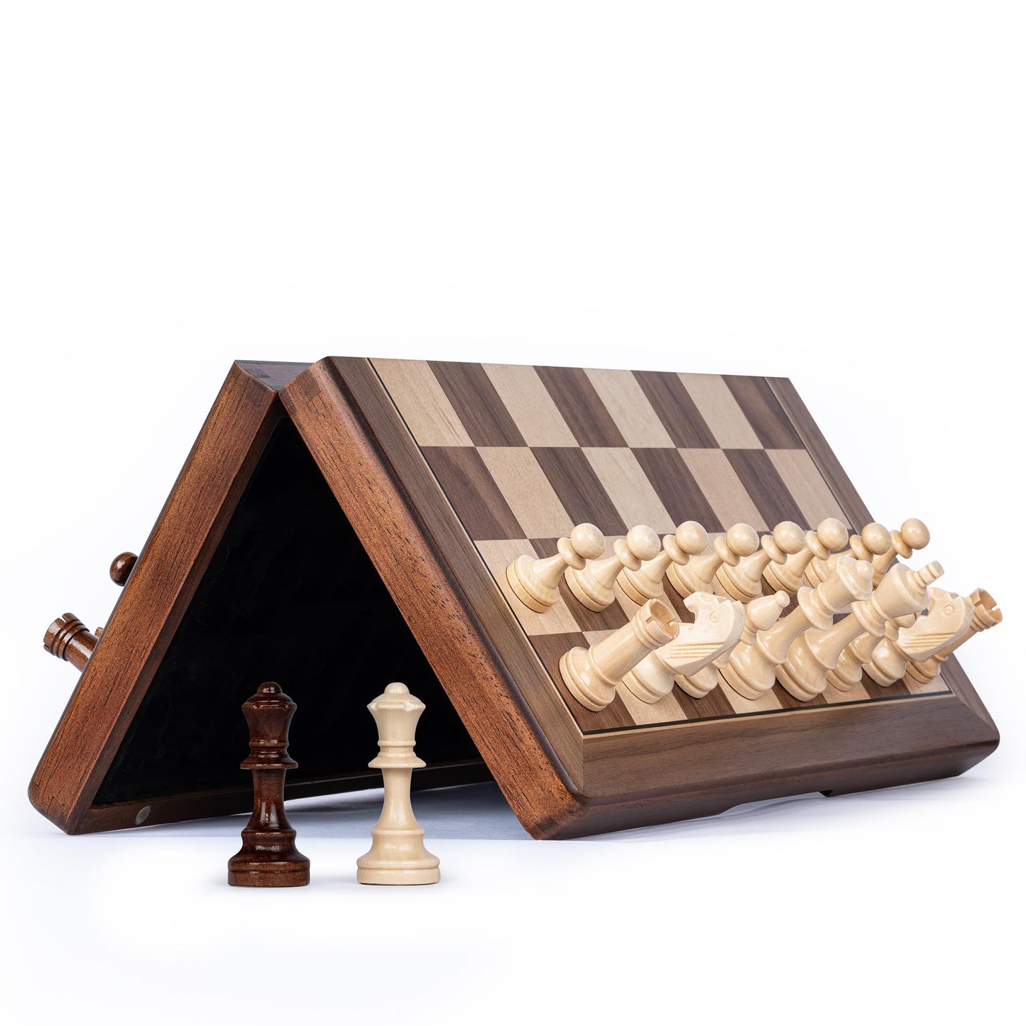 Lingle 15-Inch Magnetic Wooden Chess Set – Portable Travel Chess with 3-Inch King Pieces + Extra Queen