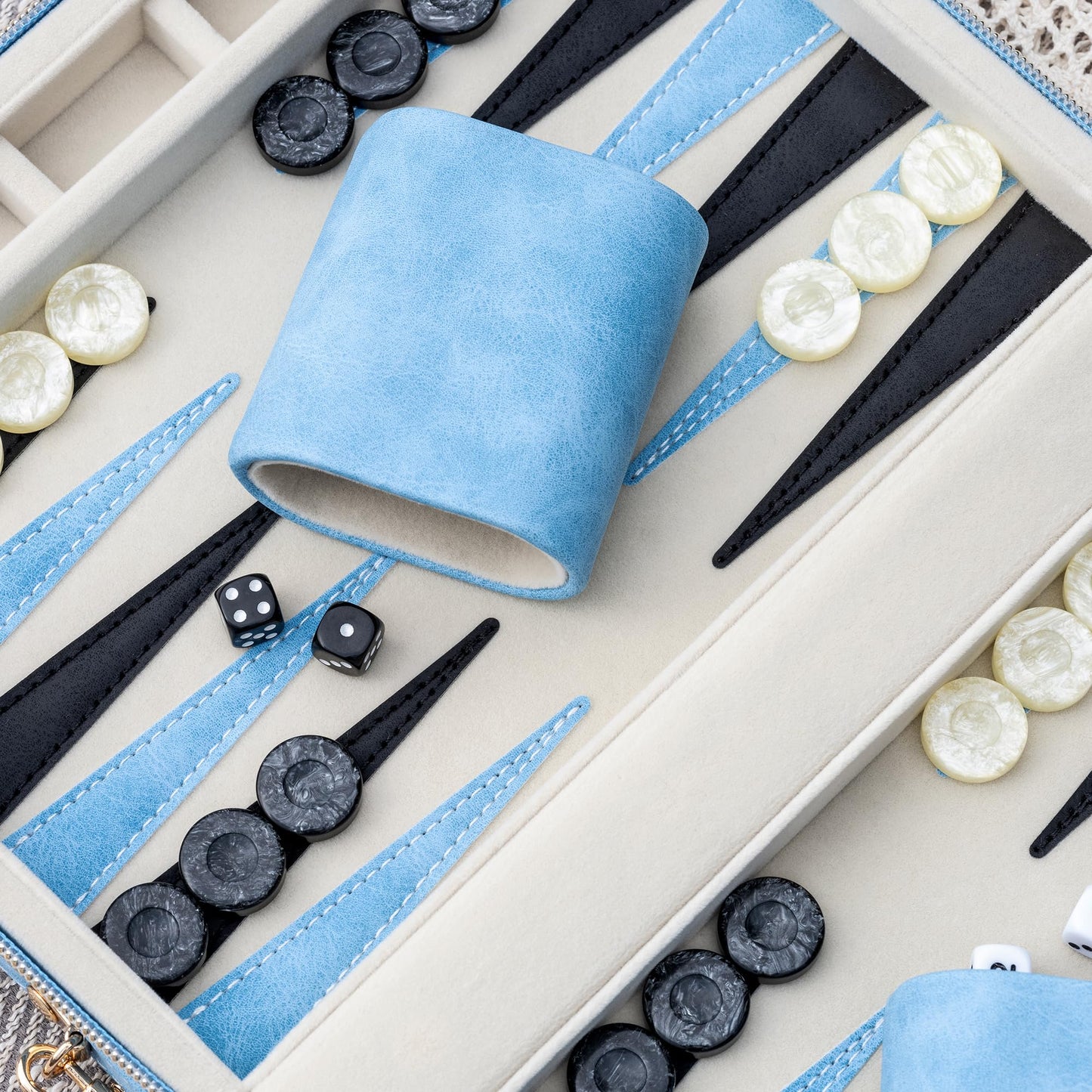Lingle Backgammon Sets for Adults – Folding Faux Leather Case, Portable Travel Backgammon (Blue)