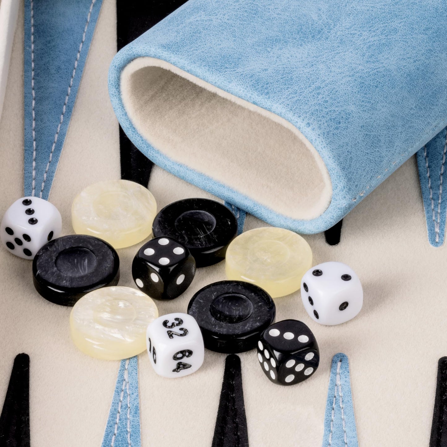 Lingle Backgammon Sets for Adults – Folding Faux Leather Case, Portable Travel Backgammon (Blue)