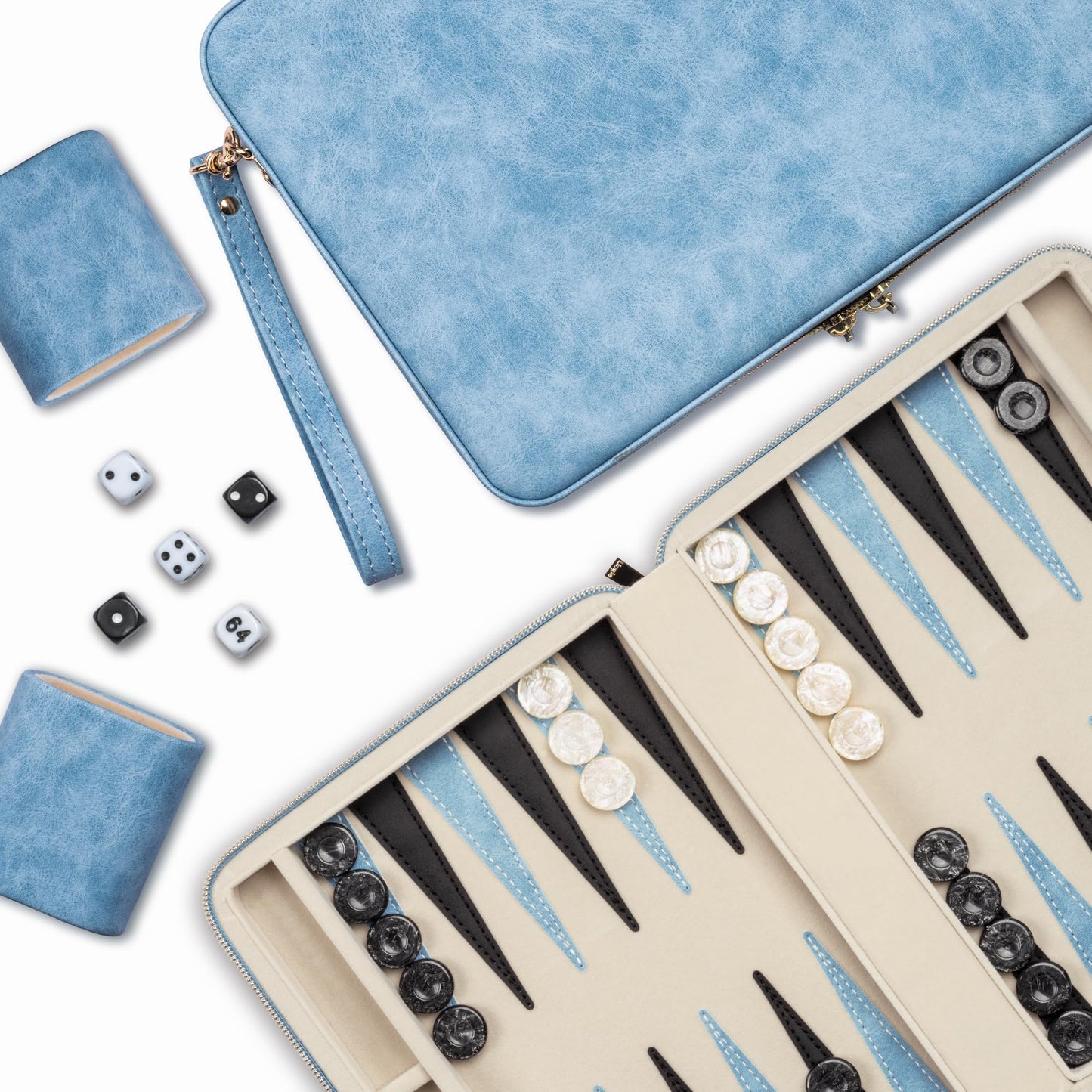 Lingle Backgammon Sets for Adults – Folding Faux Leather Case, Portable Travel Backgammon (Blue)