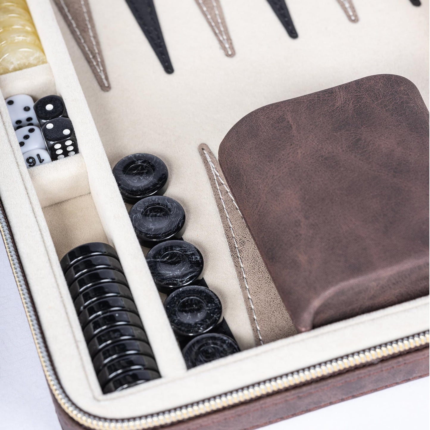 Lingle Backgammon Set for Adults - Folding Faux Leather Case, Portable Travel Board Game