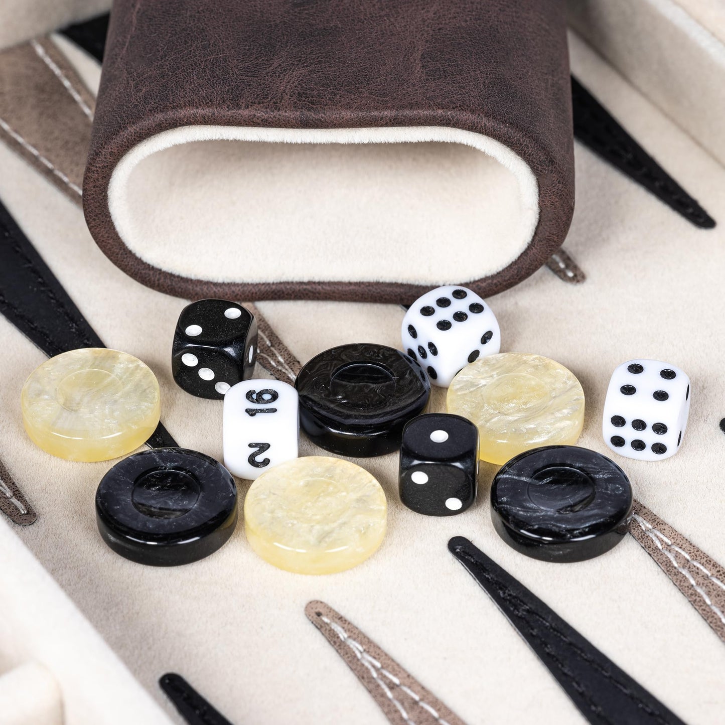 Lingle Backgammon Set for Adults - Folding Faux Leather Case, Portable Travel Board Game